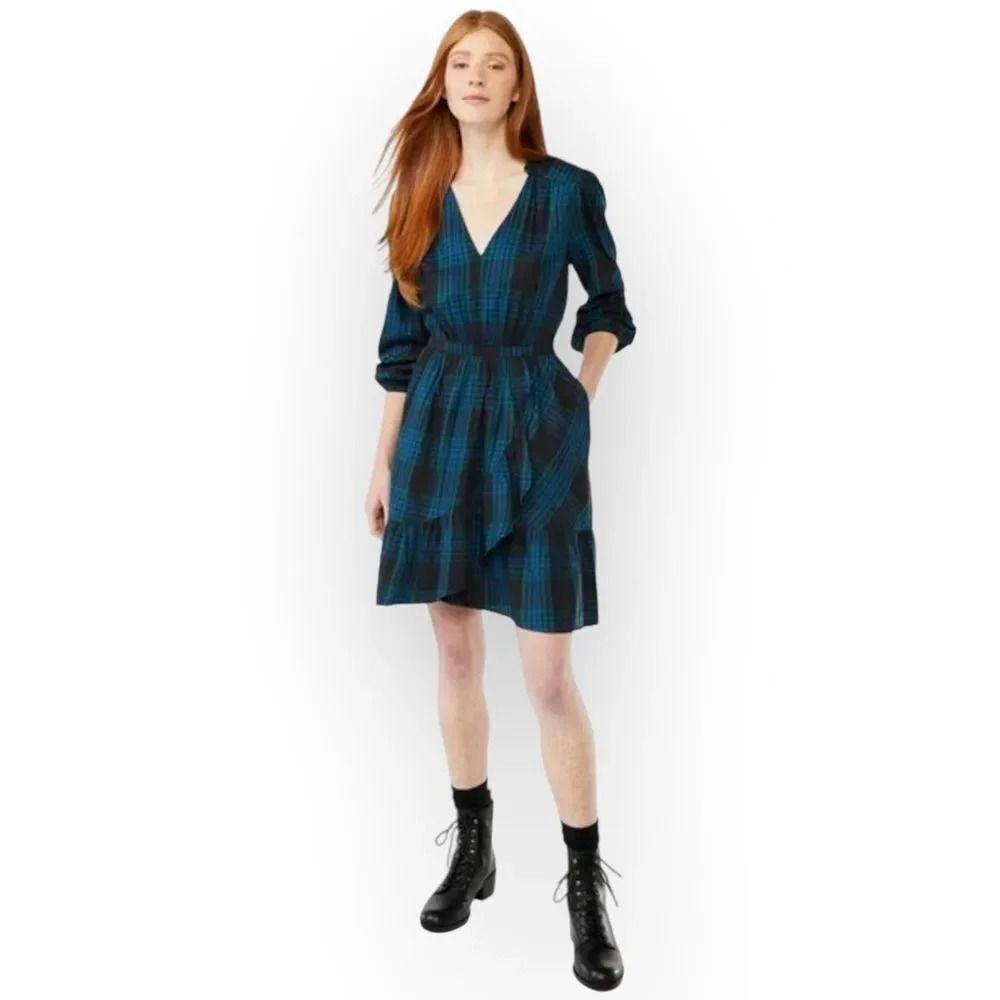 Soft V-Neck pullover plaid dress, women’s size XXL. Navy blue, green. Cozy cute
